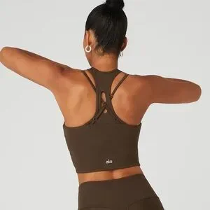 フィットネストップス [Alo Yoga] Ribbed Airlift Enchanted Bra Tank Ribbed Airlift Enchanted Bra Tank - Black | ALO